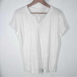 J. Jill Purejill Embroidered Tunic Top White Size Small Short Sleeves